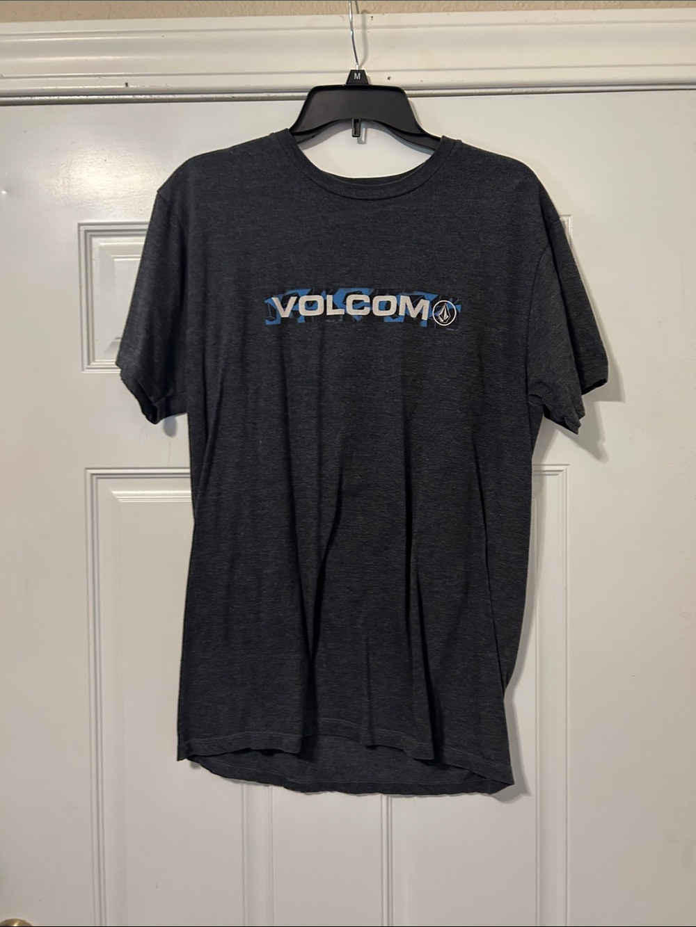 Volcom Charcoal Tee with Blue and White Logo